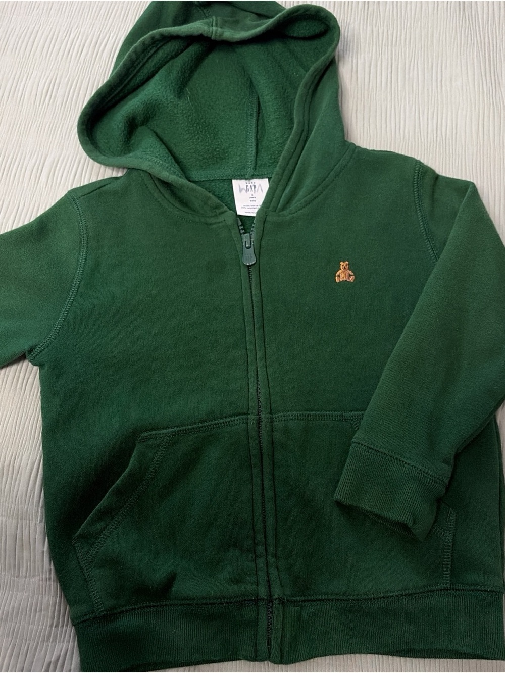 GAP Dark Green Kids Zip-Up Hoodie with Small Bear Patch